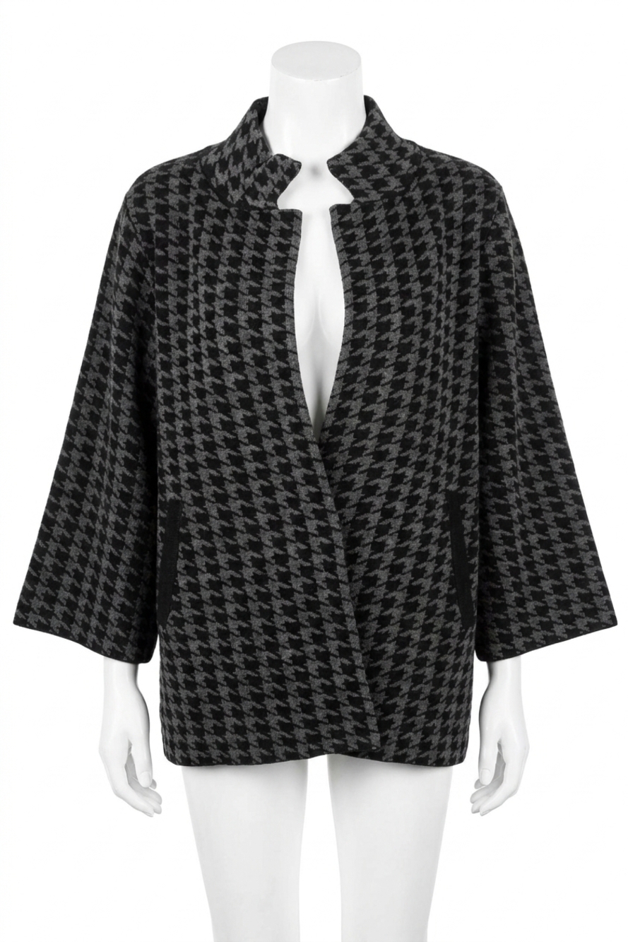 NEW J'ENVIE/ELI women's 3/4 sleeve single button knit houndstooth jacket in blac